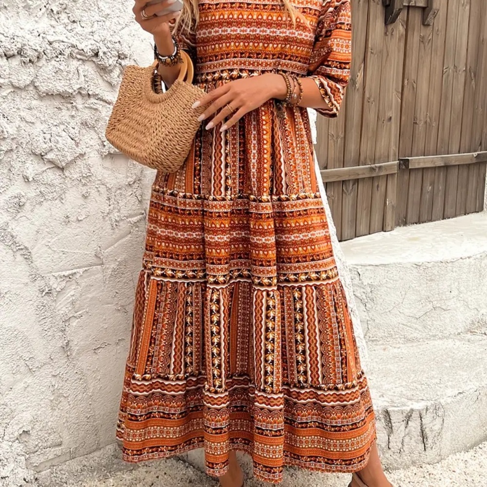 SHEIN Vibrant Patterned Long Sleeve Dress